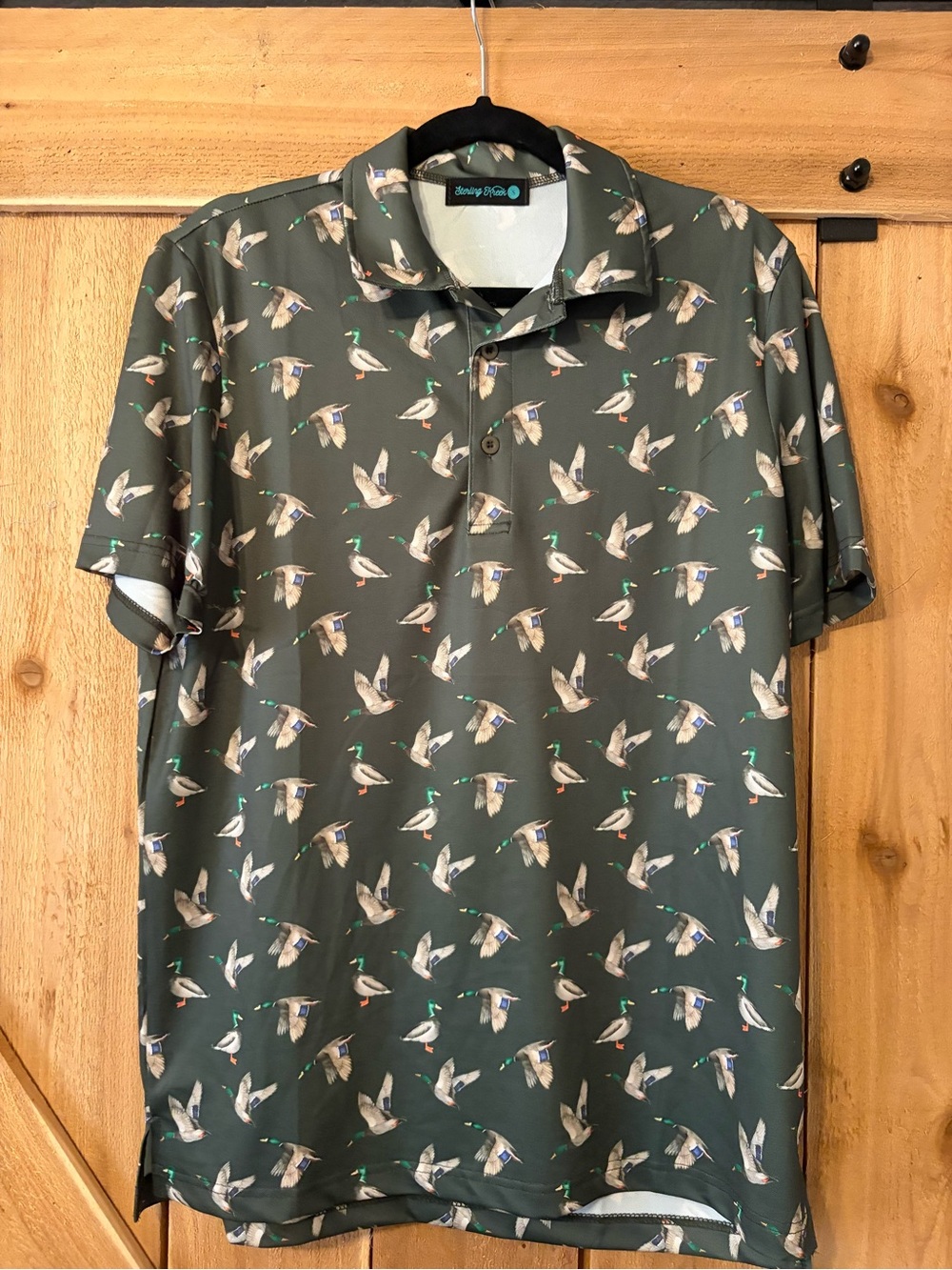 Olive Green Duck-Print Polo Shirt